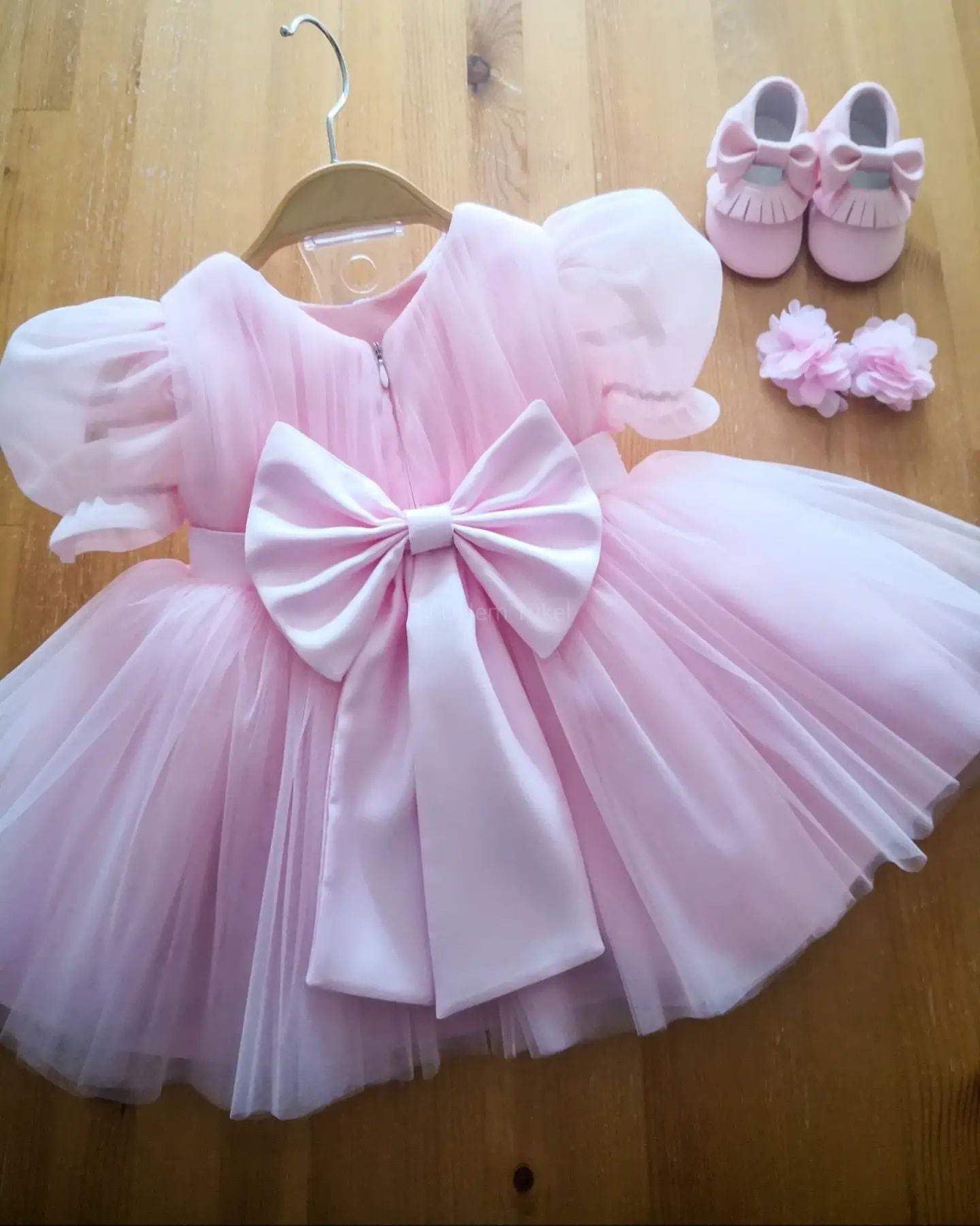 Bablyz Pink Net Party Kids Frock Dress