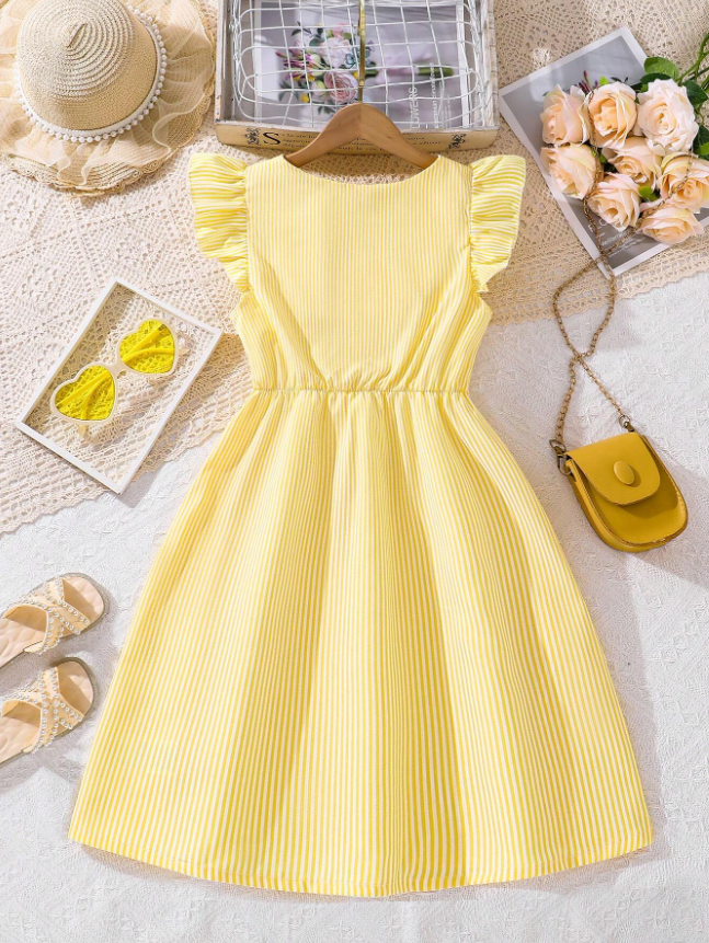 Sunshine Stripes Flutter Sleeve Midi Dress