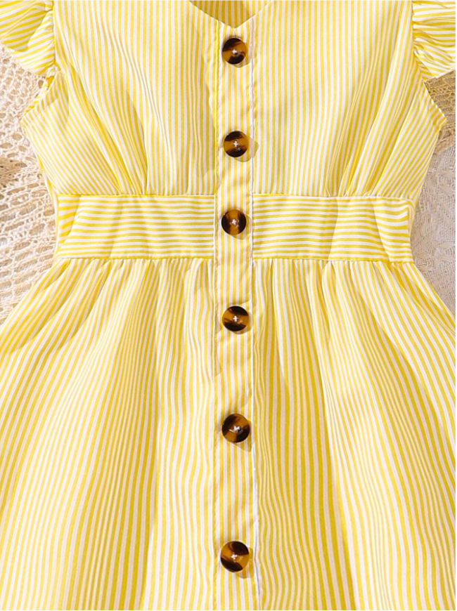 Sunshine Stripes Flutter Sleeve Midi Dress