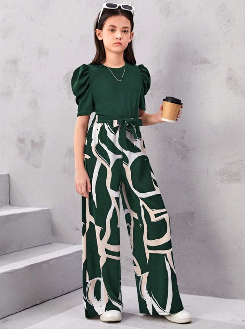 Monochrome Magic Puff Sleeve Top & Abstract Wide-Leg Pant Set – Bold, Modern & Effortlessly Cool"