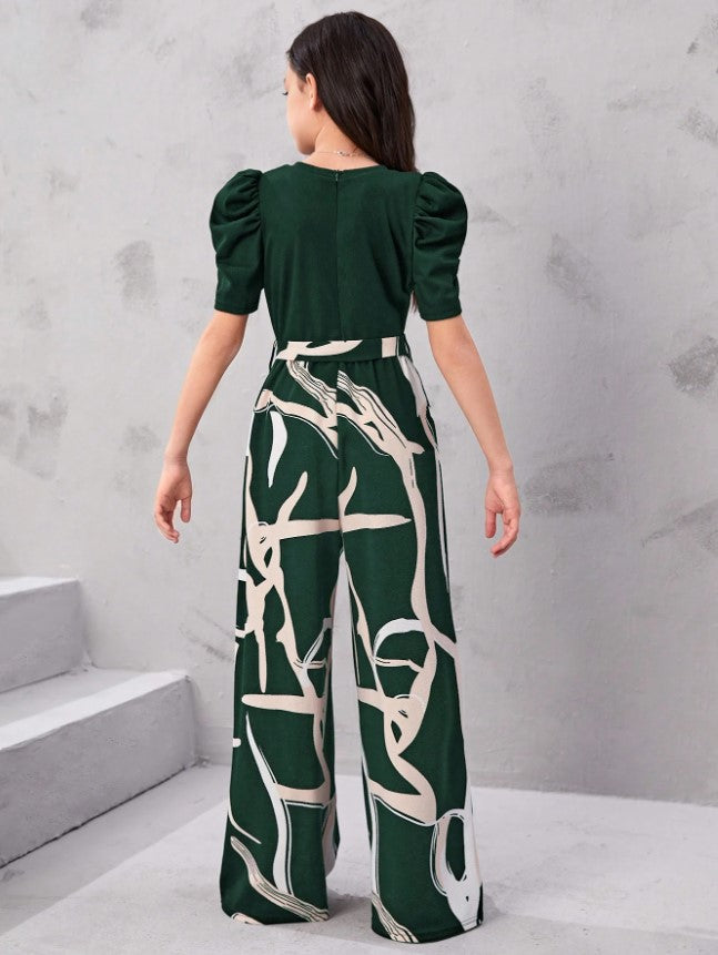 Monochrome Magic Puff Sleeve Top & Abstract Wide-Leg Pant Set – Bold, Modern & Effortlessly Cool"