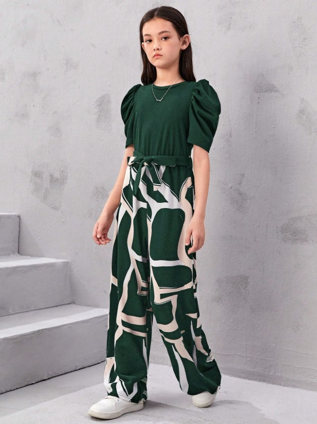 Monochrome Magic Puff Sleeve Top & Abstract Wide-Leg Pant Set – Bold, Modern & Effortlessly Cool"