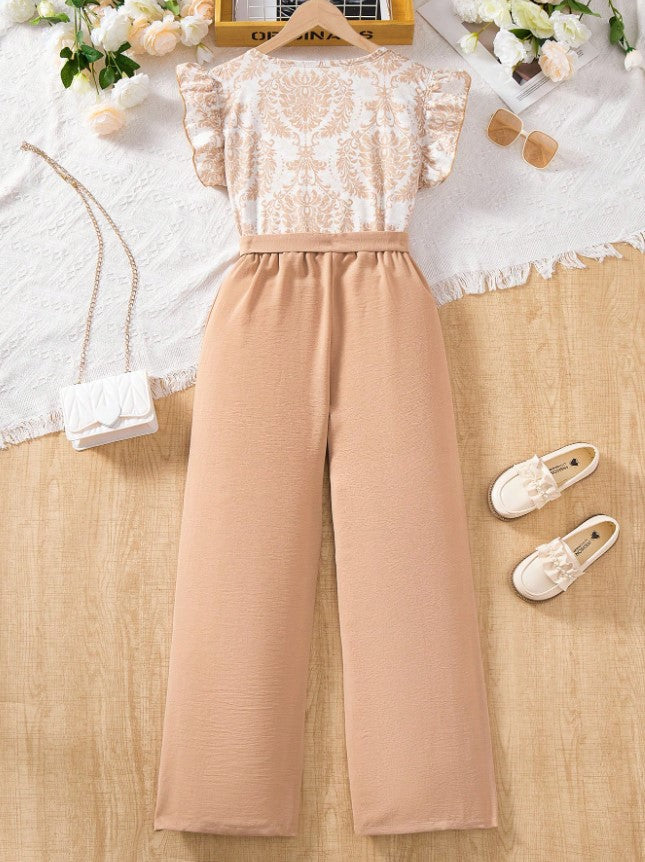 Royal Elegance Flutter Sleeve Top & High-Waist Pant Set – Graceful, Classy & Effortlessly Chic"