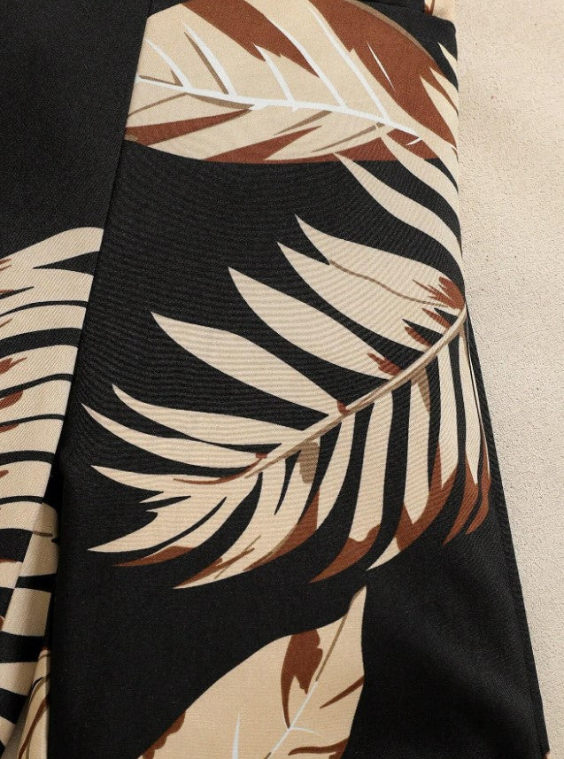 Island Vibes Sleeveless Crop Top & Tropical Leaf Print Pant Set – Bold, Breezy & Stylish"