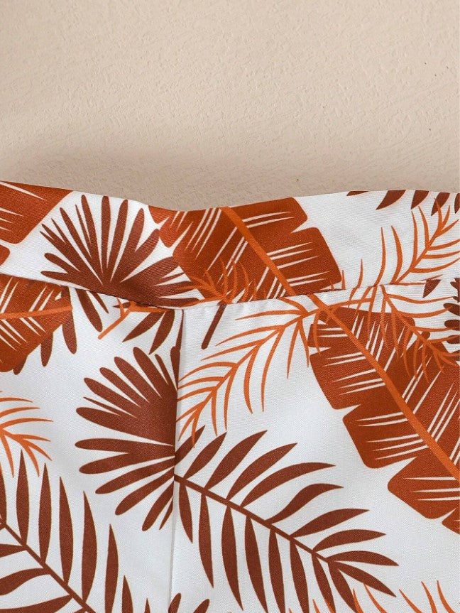 Island Vibes Sleeveless Crop Top & Tropical Leaf Print Pant Set – Bold, Breezy & Stylish"