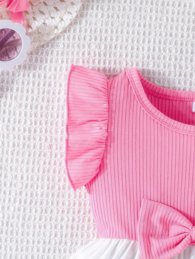 Infant Girls Summer Cap Sleeve Patchwork Printed Dress