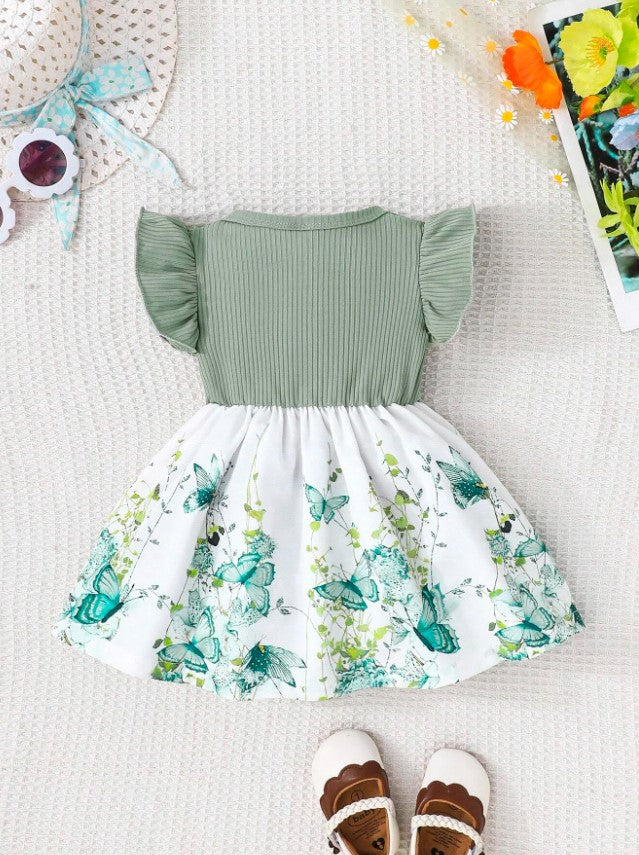 Infant Girls Summer Cap Sleeve Patchwork Printed Dress