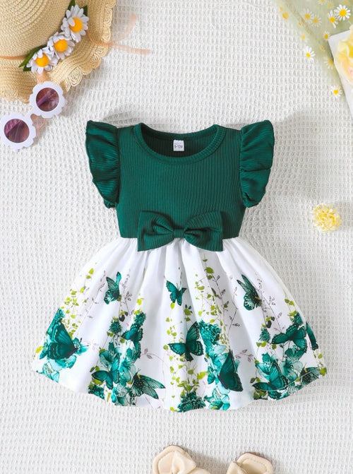 Infant Girls Summer Cap Sleeve Patchwork Printed Dress