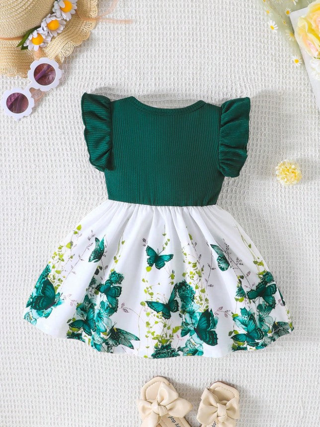 Infant Girls Summer Cap Sleeve Patchwork Printed Dress