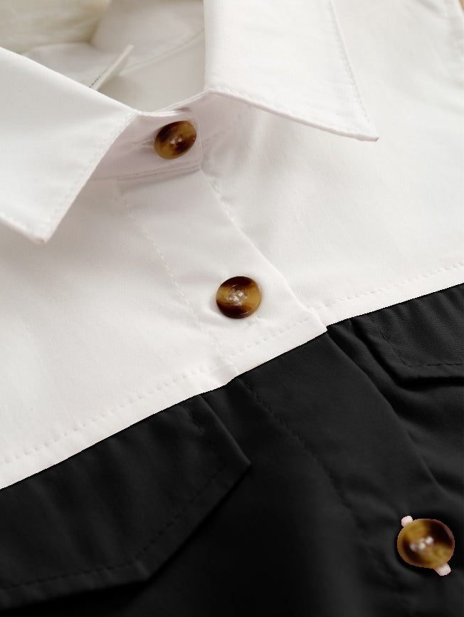 Black And White Sleeveless Shirt Dress With Bow Belt For Girls