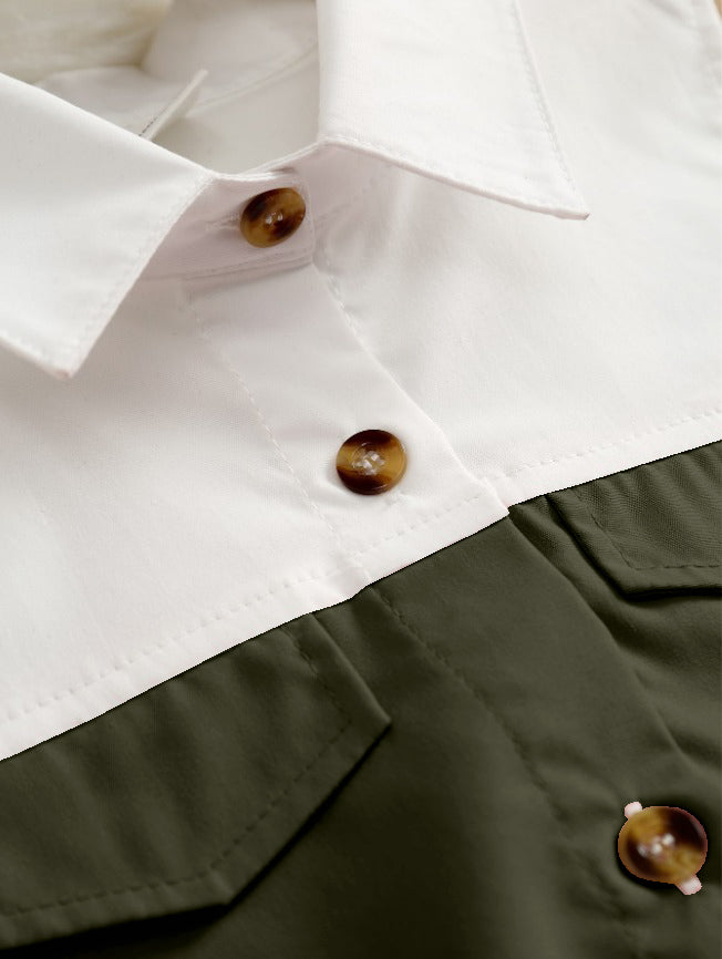 Green' Sleeveless ARMY and White Shirt Dress with Bow Belt For GIirls