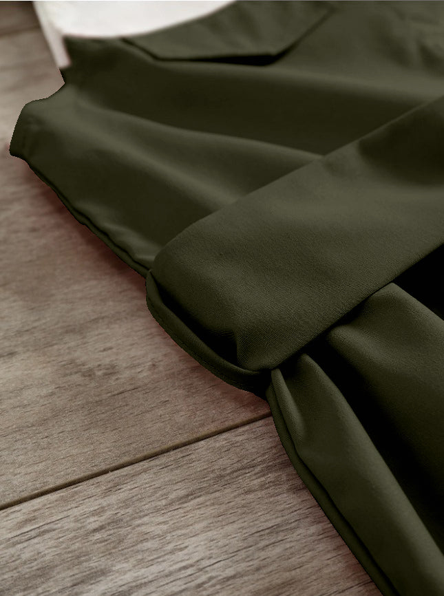 Green' Sleeveless ARMY and White Shirt Dress with Bow Belt For GIirls