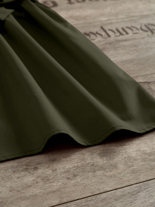 Green' Sleeveless ARMY and White Shirt Dress with Bow Belt For GIirls