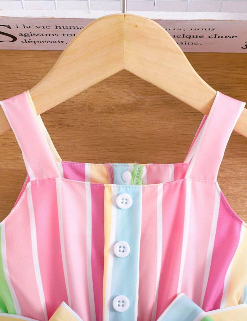 White Baby Girl Strap Sleeve Bow Tie strip Print Casual Dress
