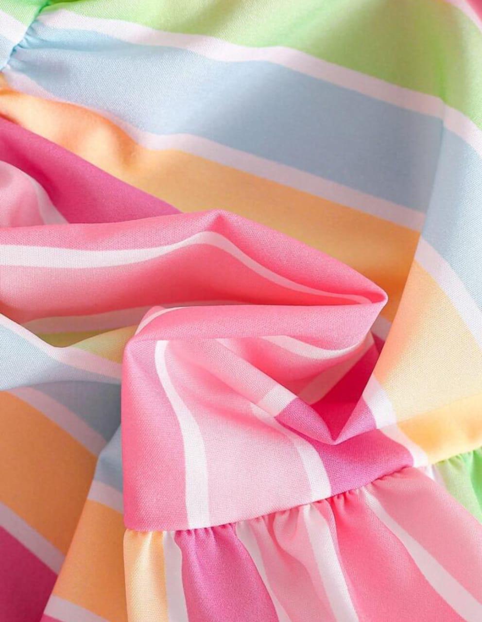 White Baby Girl Strap Sleeve Bow Tie strip Print Casual Dress