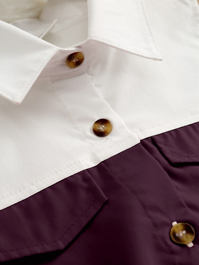 Wine And White Sleeveless Shirt Dress With Bow Belt For Girls
