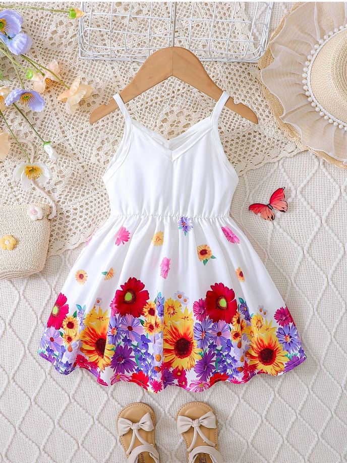 White Floral Printed New Trendy Kids Frock