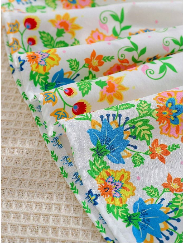 White Baby Girl Ruffled Sleeve Bow Tie Floral Print Casual Dress,