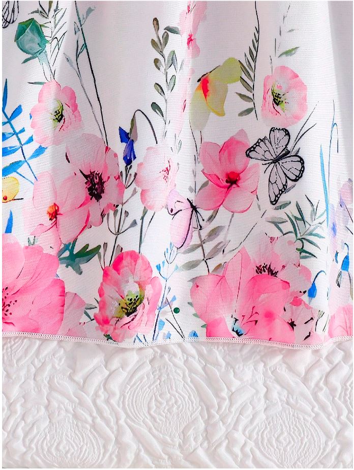 Pink Baby Girl Ruffled Sleeve Floral Print Casual Dress,