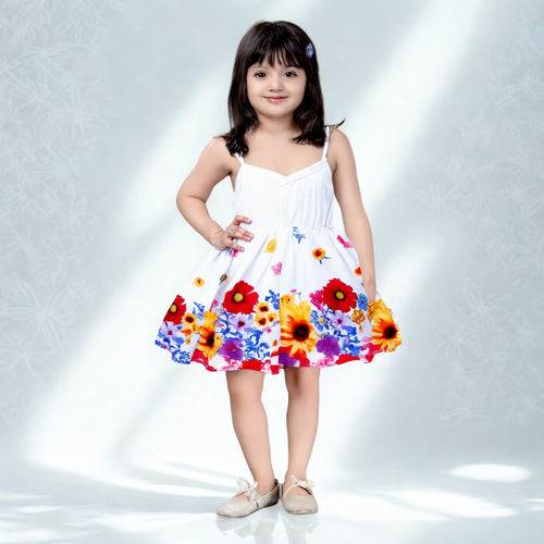 White Floral Printed New Trendy Kids Frock