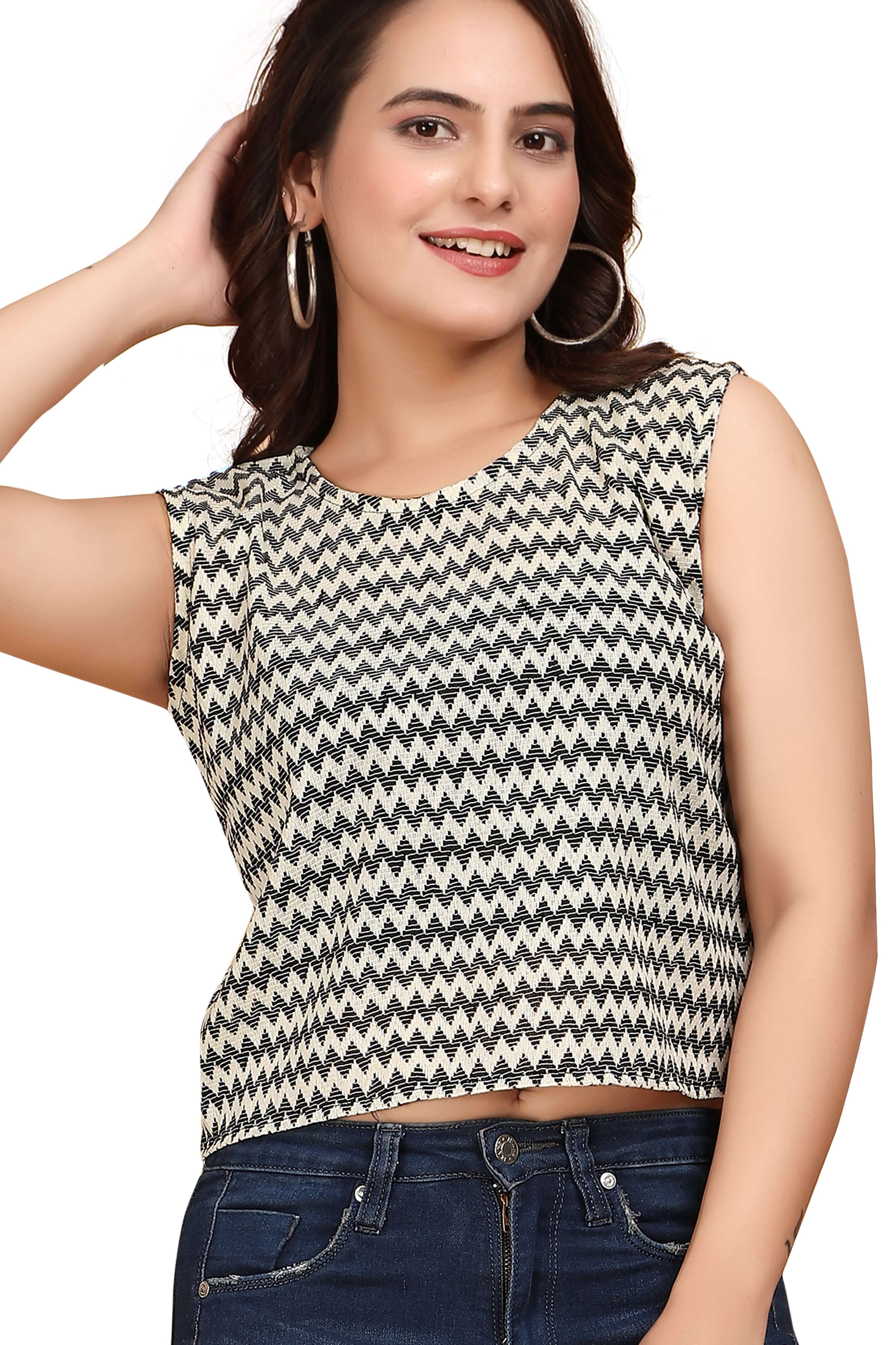 Casual Sleeveless Printed Women Black Top