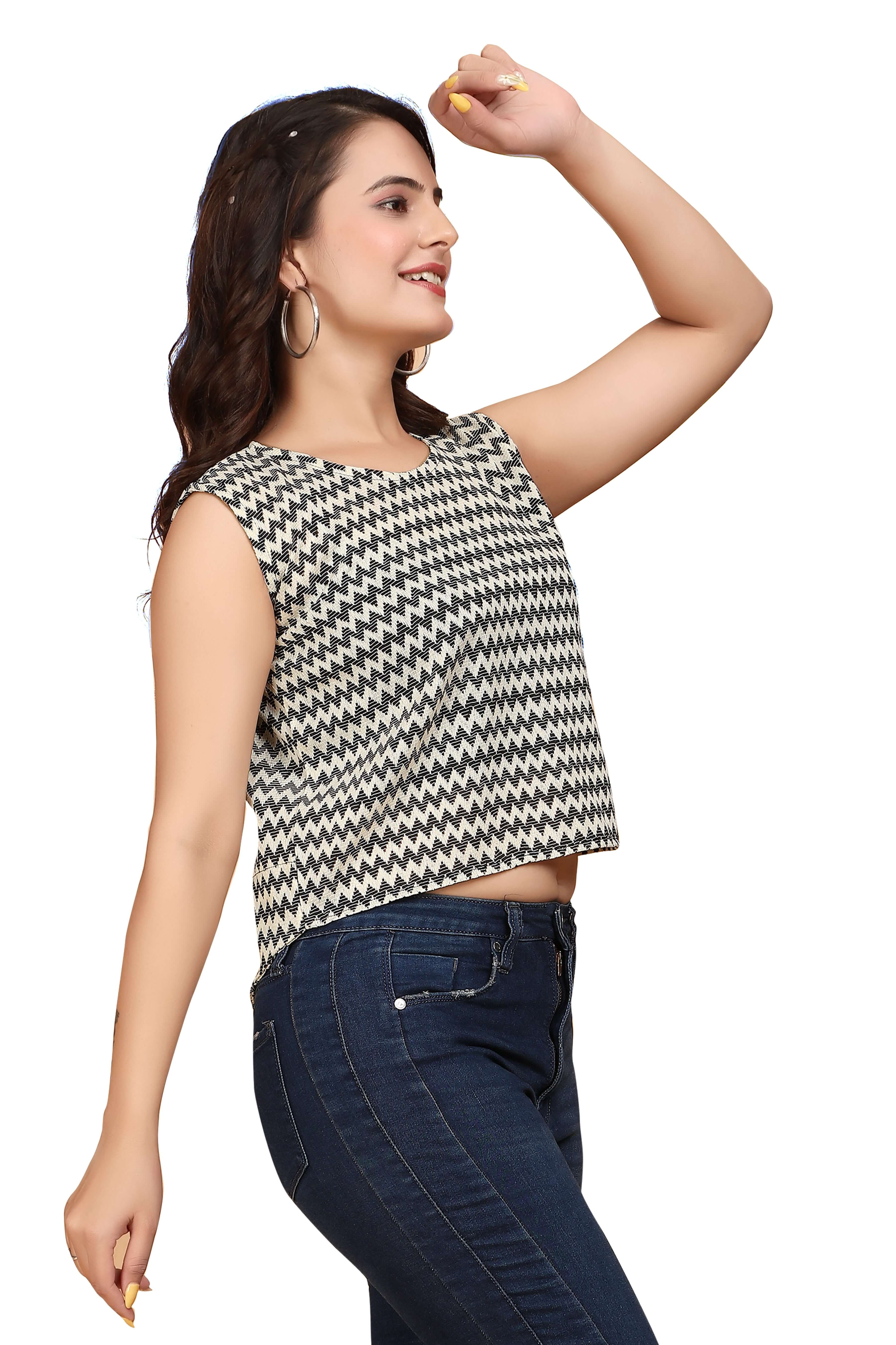 Casual Sleeveless Printed Women Black Top