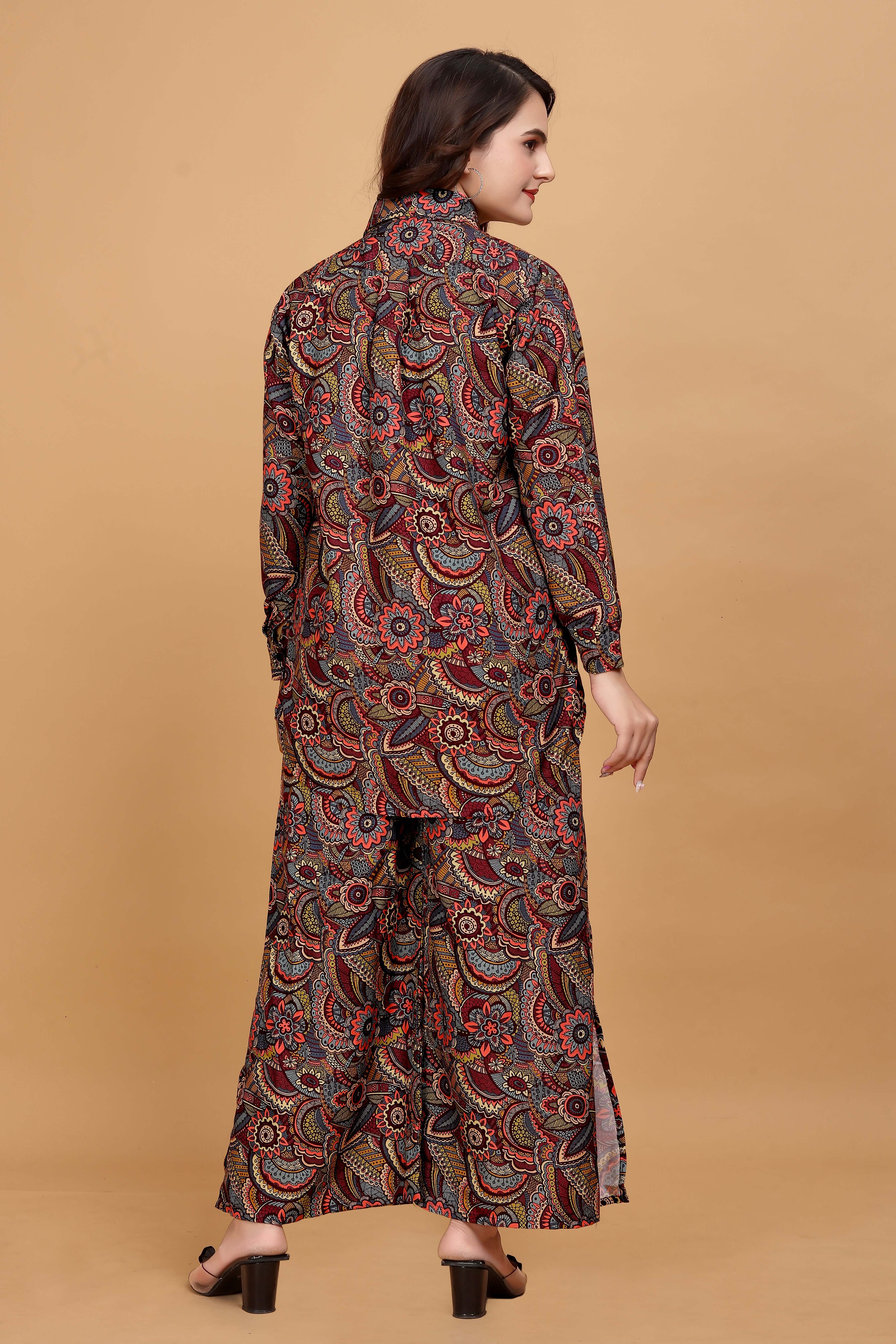 Digital Printed Rayon Co Ord Set in BROWN