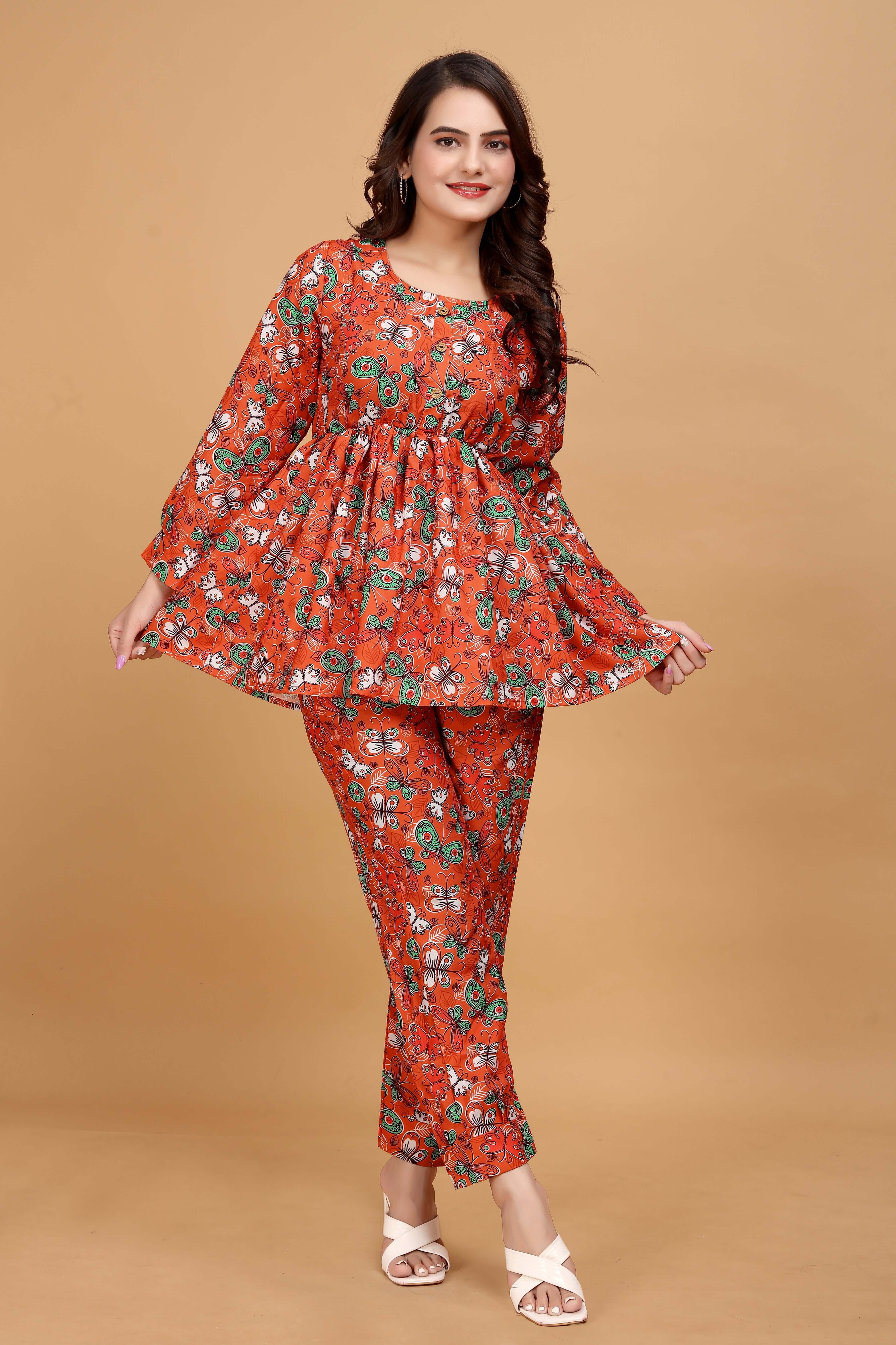 Designer Floral Printed Cotton Co-Ord set for Women