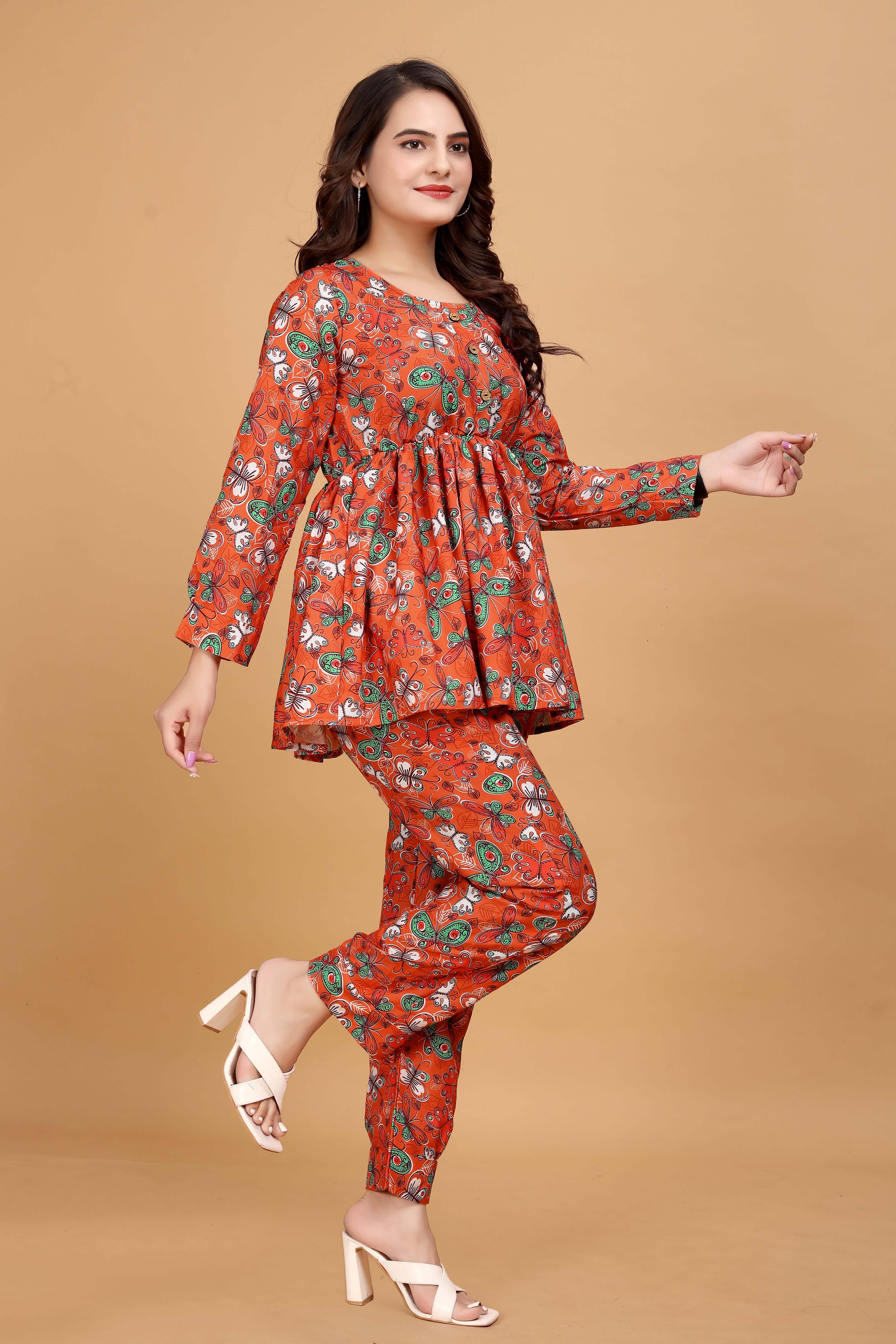 Designer Floral Printed Cotton Co-Ord set for Women