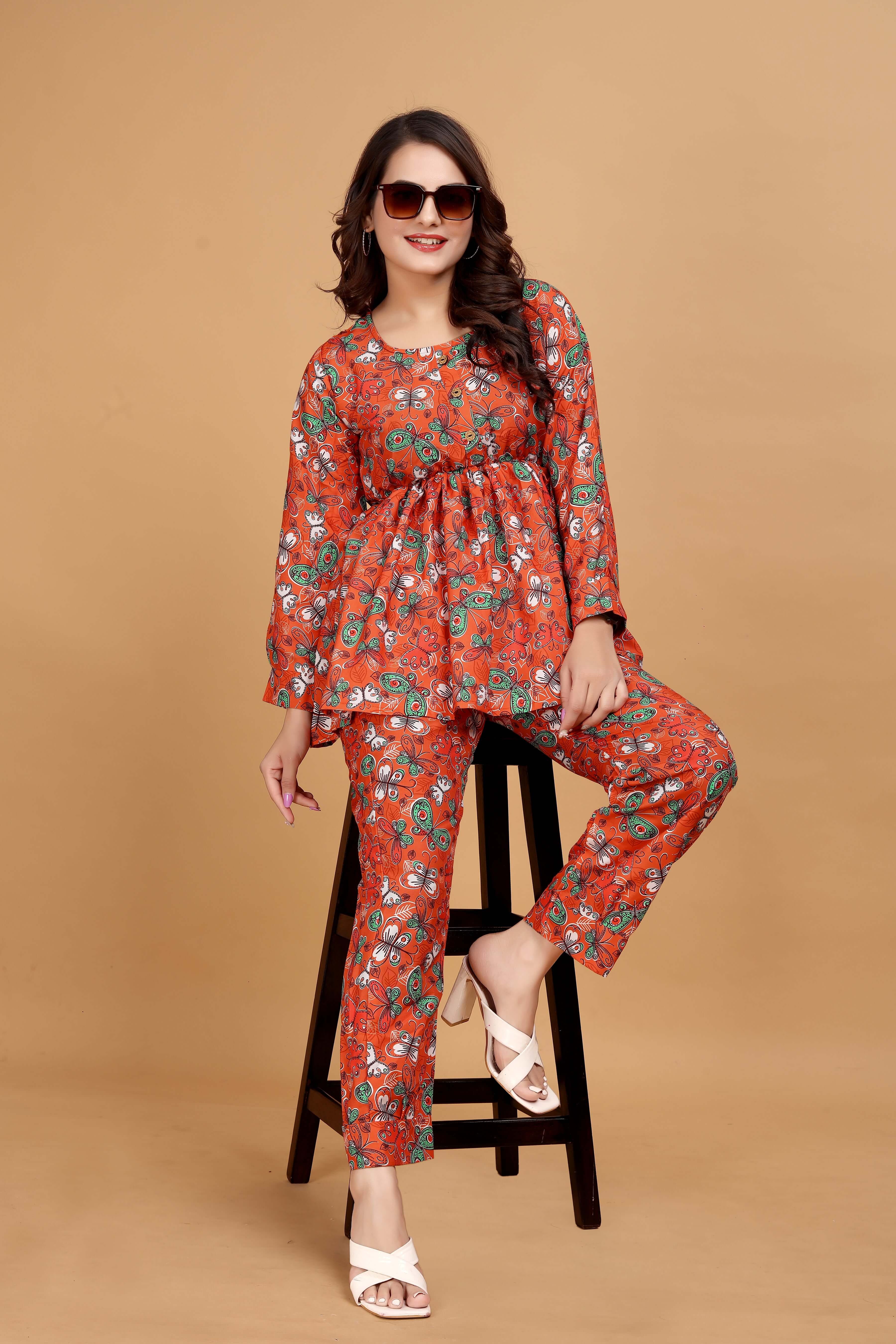 Designer Floral Printed Cotton Co-Ord set for Women