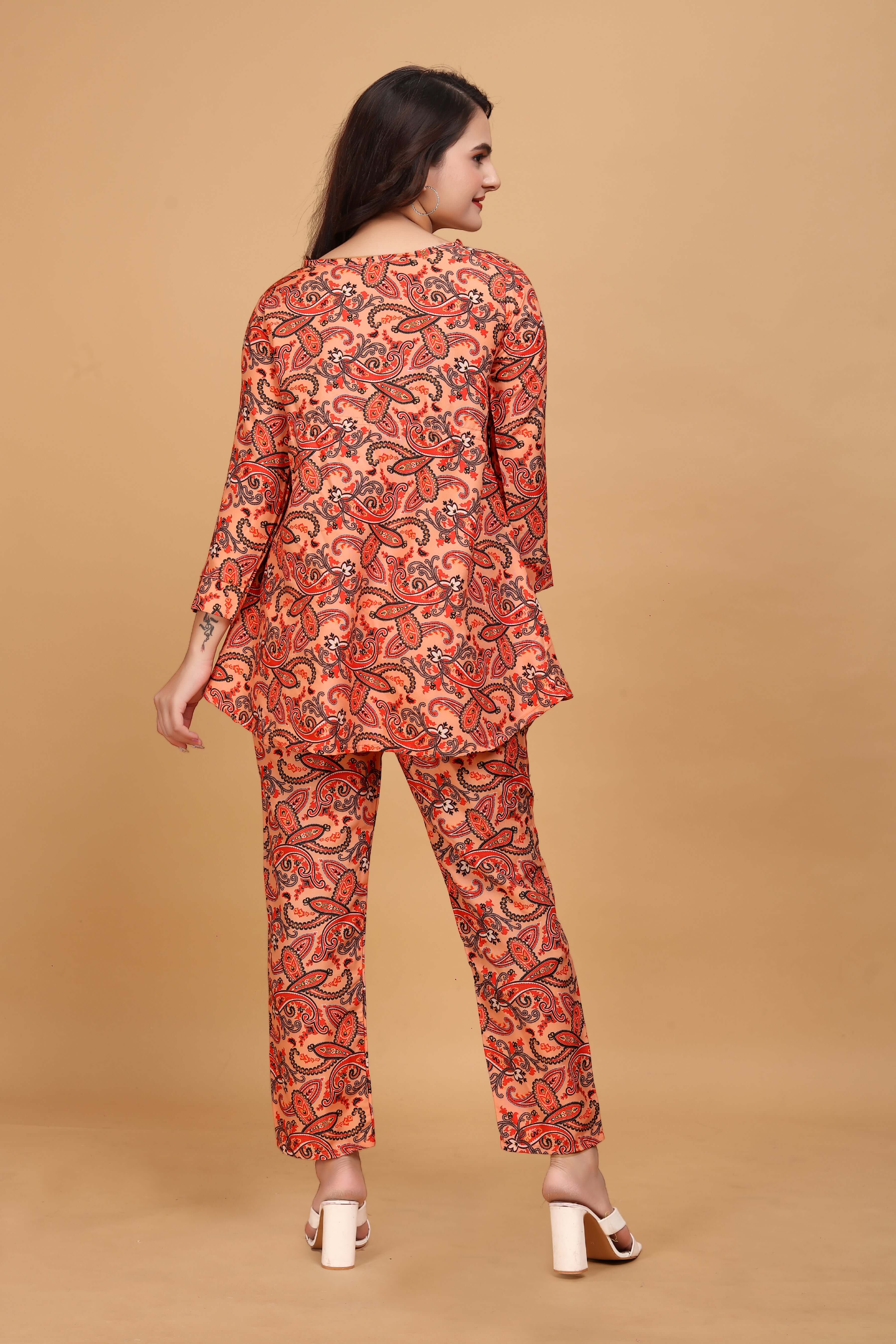 Women's Paisley Print Rayon Top & Pants Co Ord Set for Women