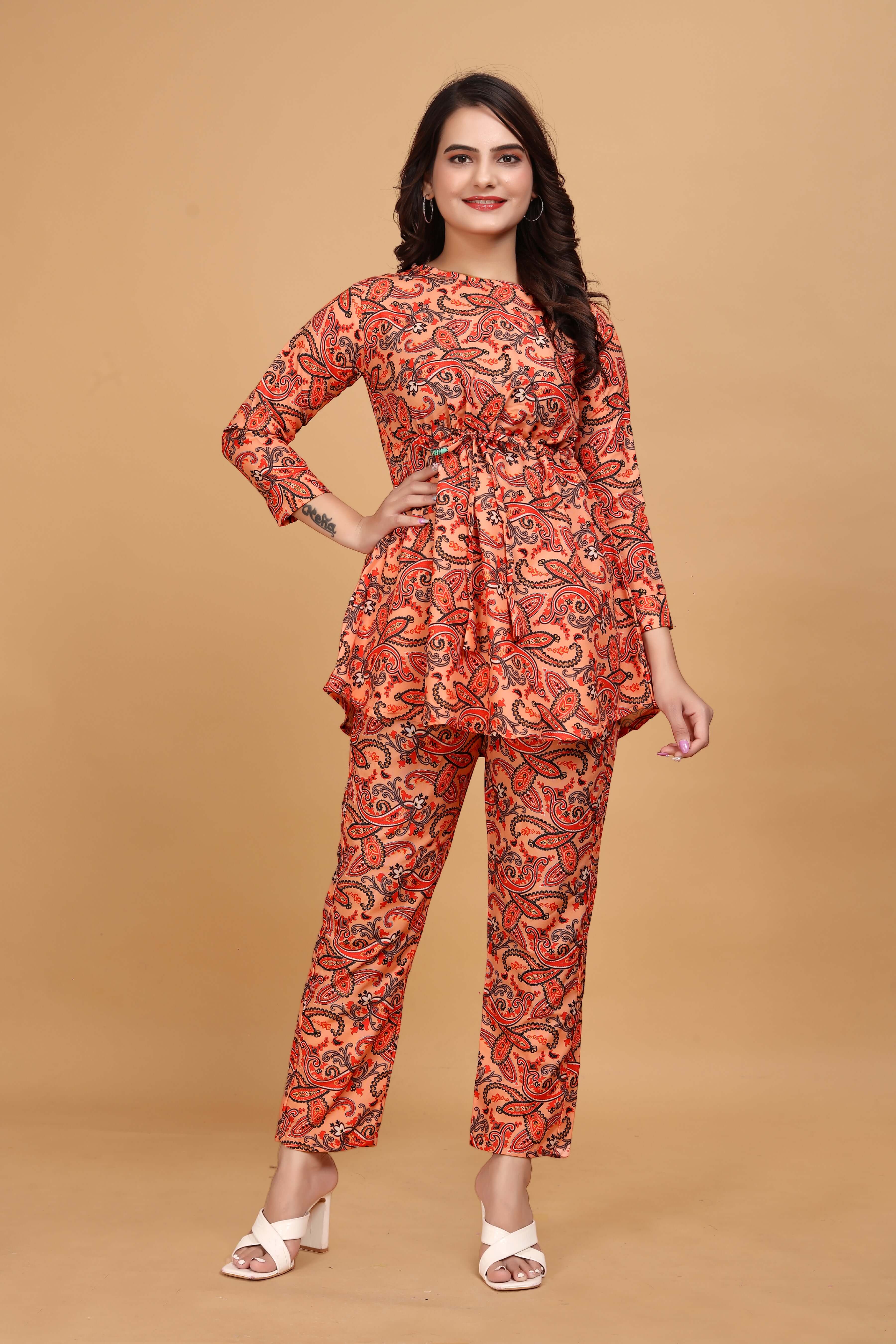 Women's Paisley Print Rayon Top & Pants Co Ord Set for Women