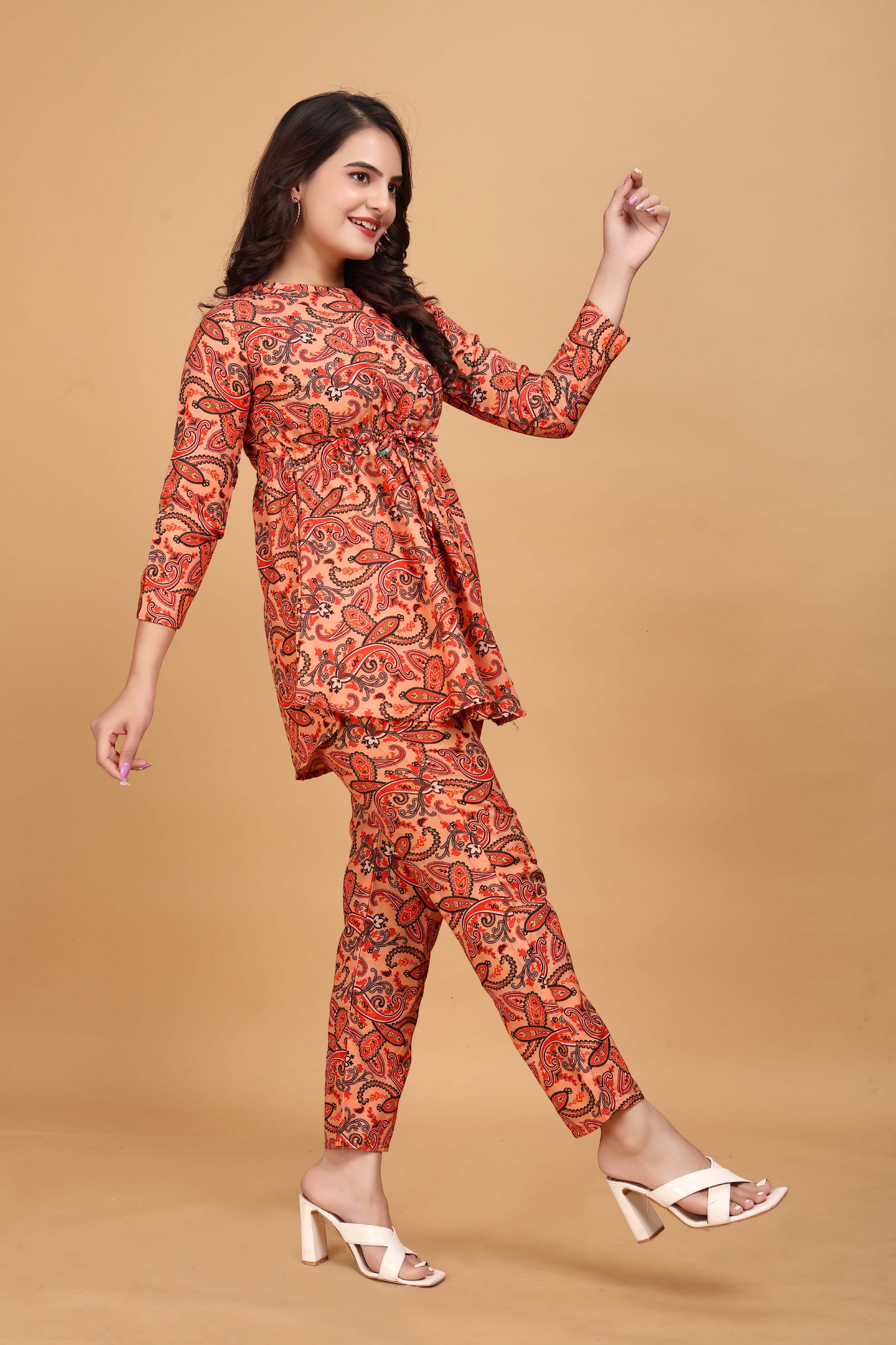 Women's Paisley Print Rayon Top & Pants Co Ord Set for Women