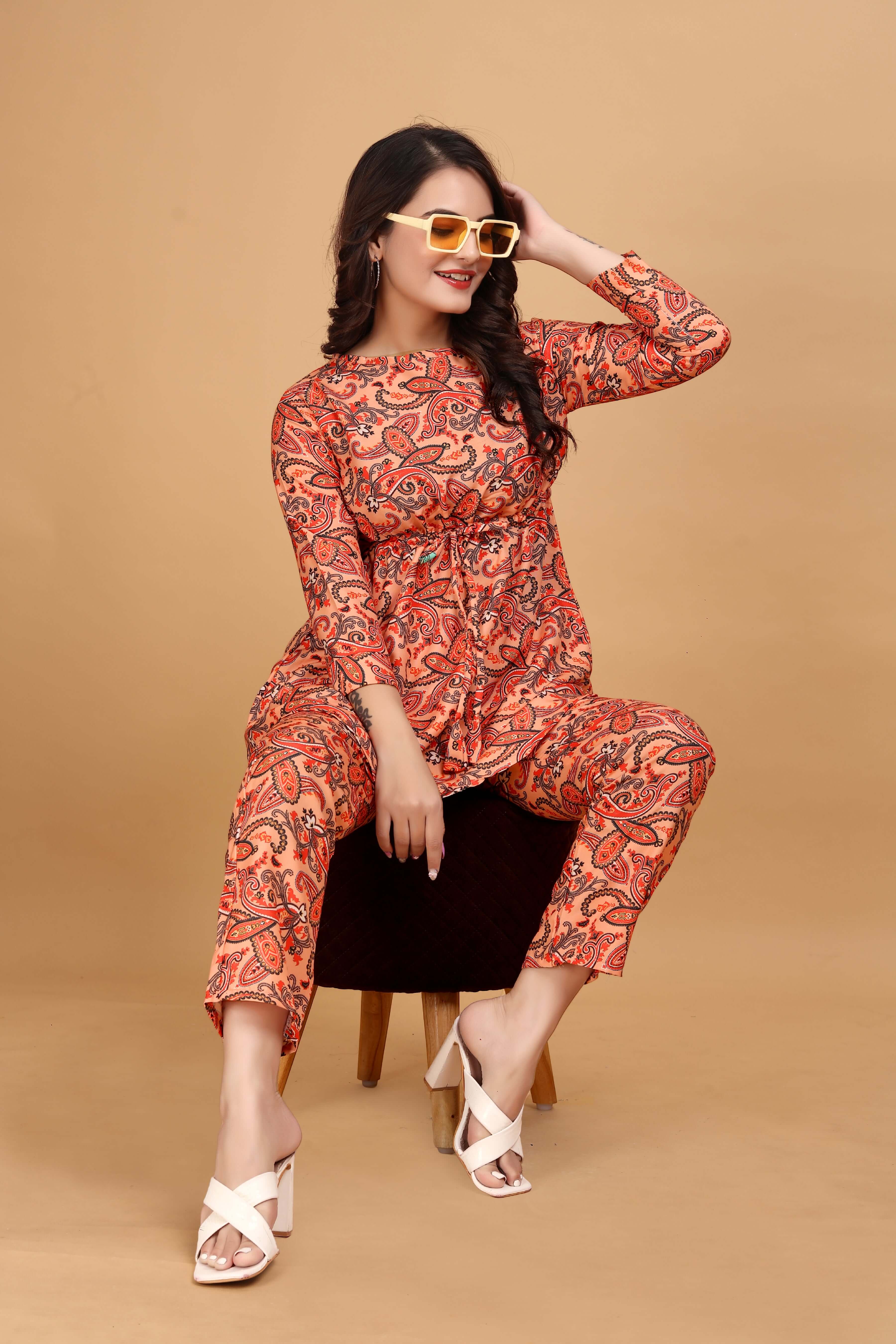 Women's Paisley Print Rayon Top & Pants Co Ord Set for Women