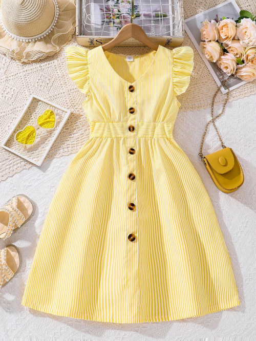 Sunshine Stripes Flutter Sleeve Midi Dress