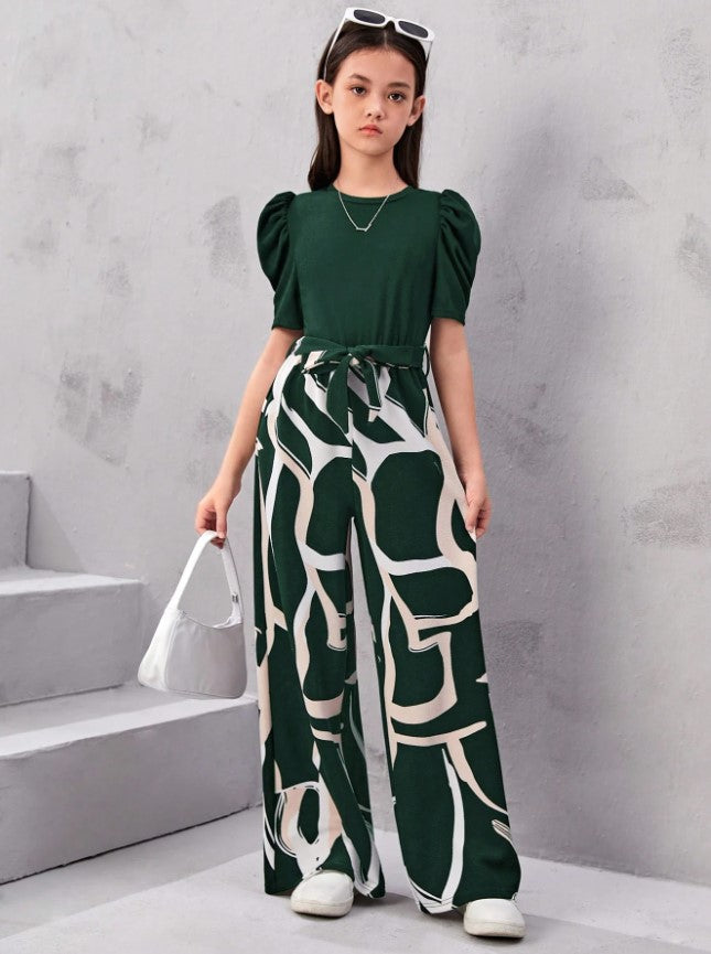 Monochrome Magic Puff Sleeve Top & Abstract Wide-Leg Pant Set – Bold, Modern & Effortlessly Cool"