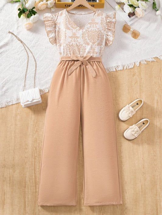 Royal Elegance Flutter Sleeve Top & High-Waist Pant Set – Graceful, Classy & Effortlessly Chic"