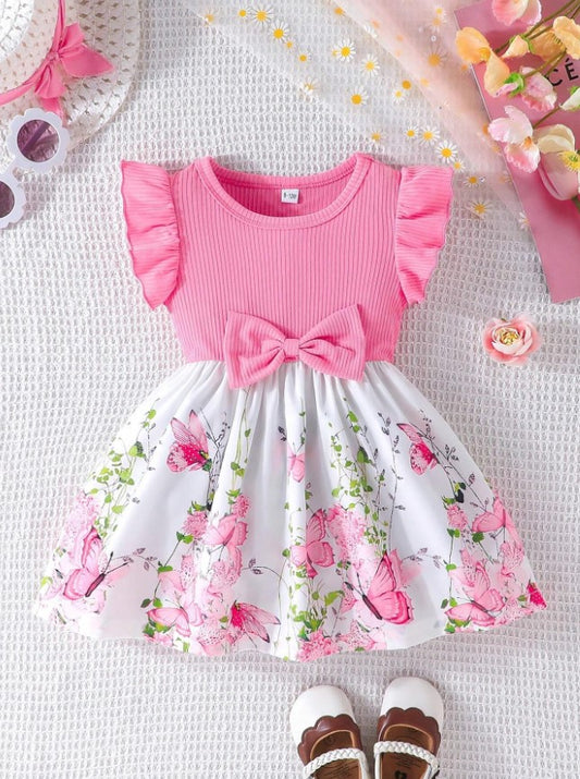 Infant Girls Summer Cap Sleeve Patchwork Printed Dress