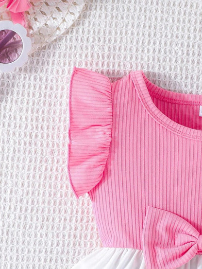 Infant Girls Summer Cap Sleeve Patchwork Printed Dress