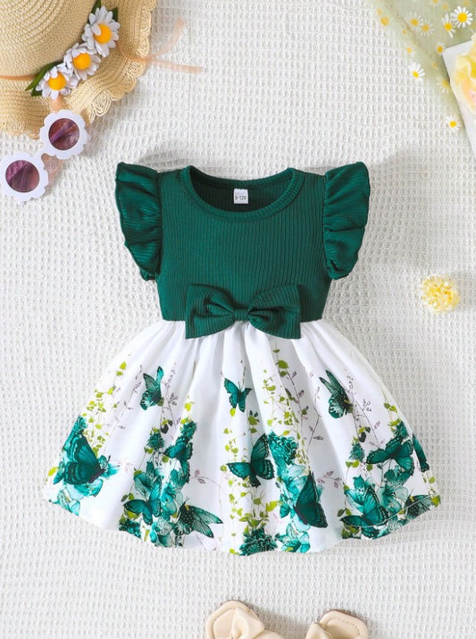 Infant Girls Summer Cap Sleeve Patchwork Printed Dress