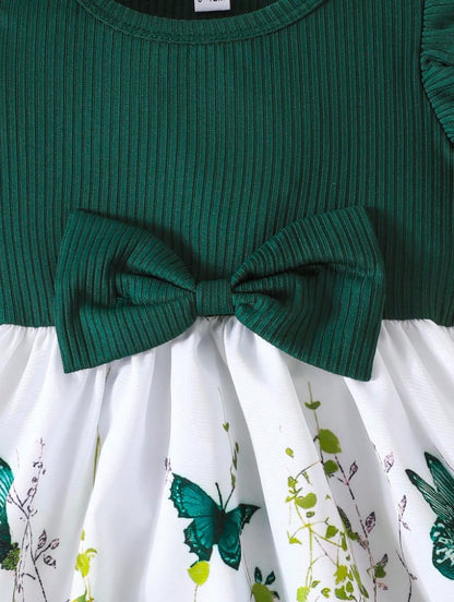 Infant Girls Summer Cap Sleeve Patchwork Printed Dress