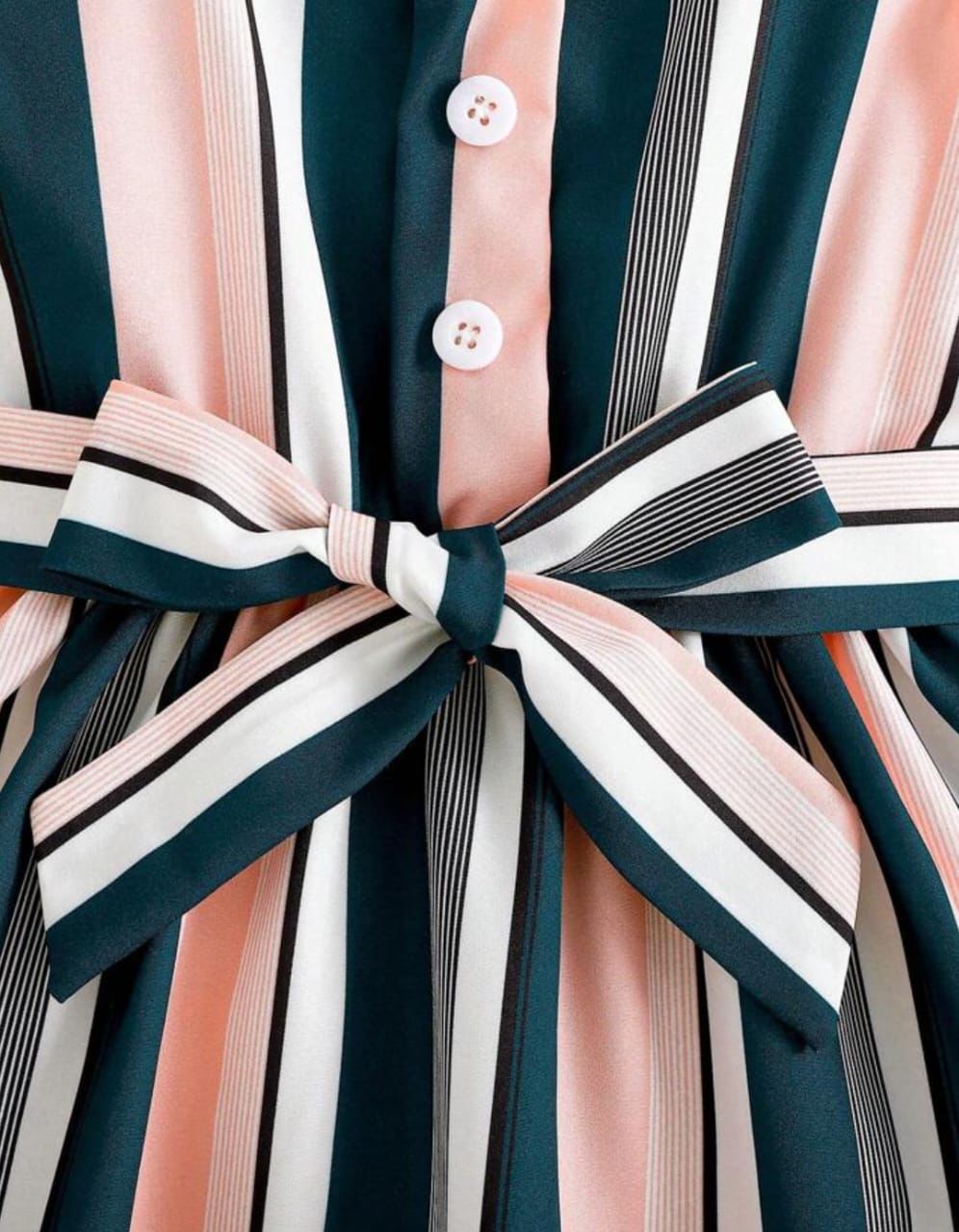 Pink and Black Baby Girl Strap Sleeve Bow Tie Strip Print Casual Dress