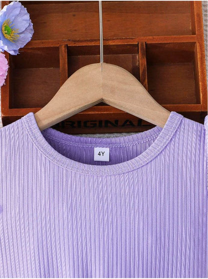 Lavender Baby Girl Ruffled Sleeve Bow Tie Floral Print Casual Dress,