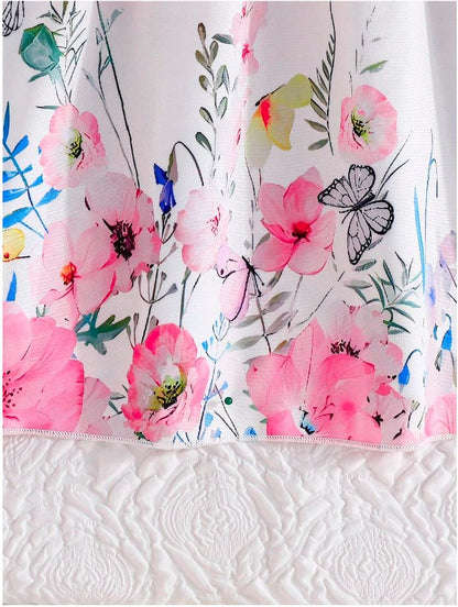 Pink Baby Girl Ruffled Sleeve  Floral Print Casual Dress,